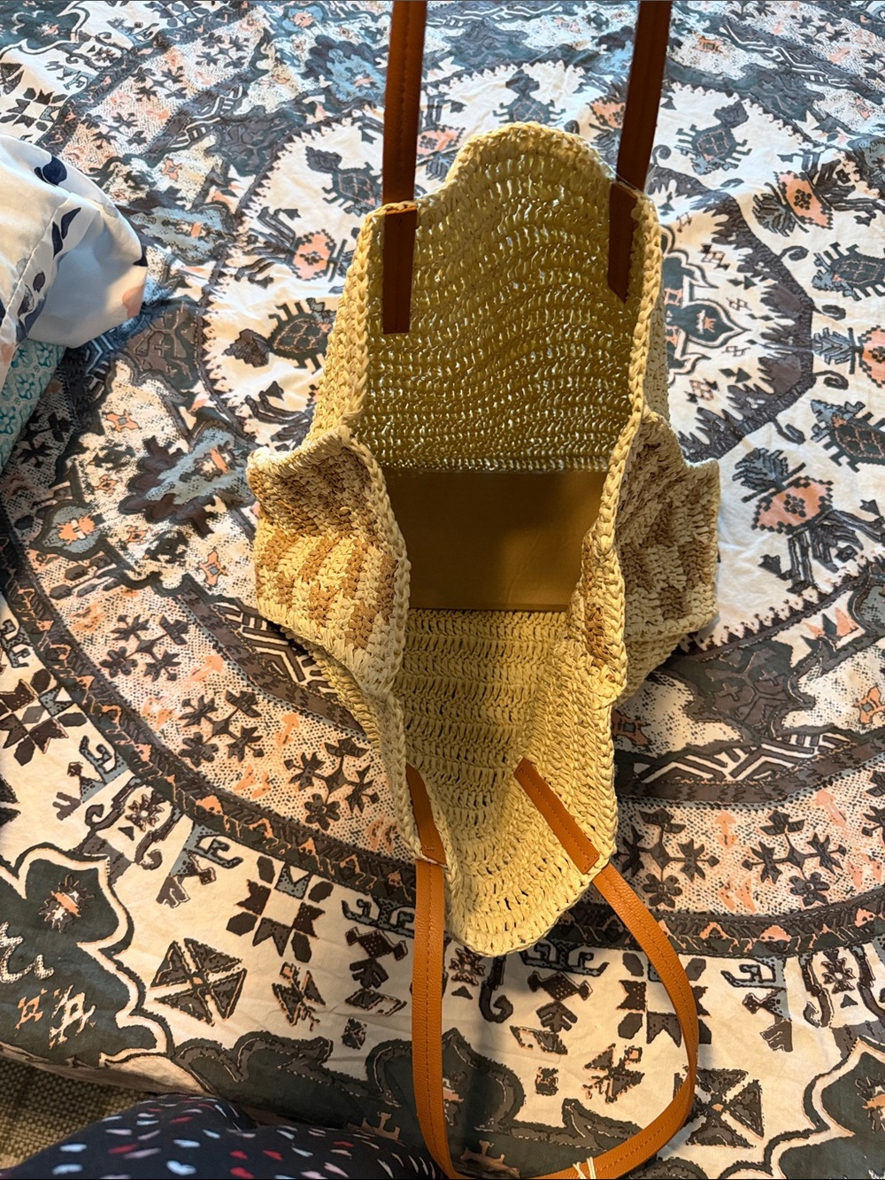 Universal Thread Woven Straw Tote with Brown Leather Handles - Picture 6 of 6